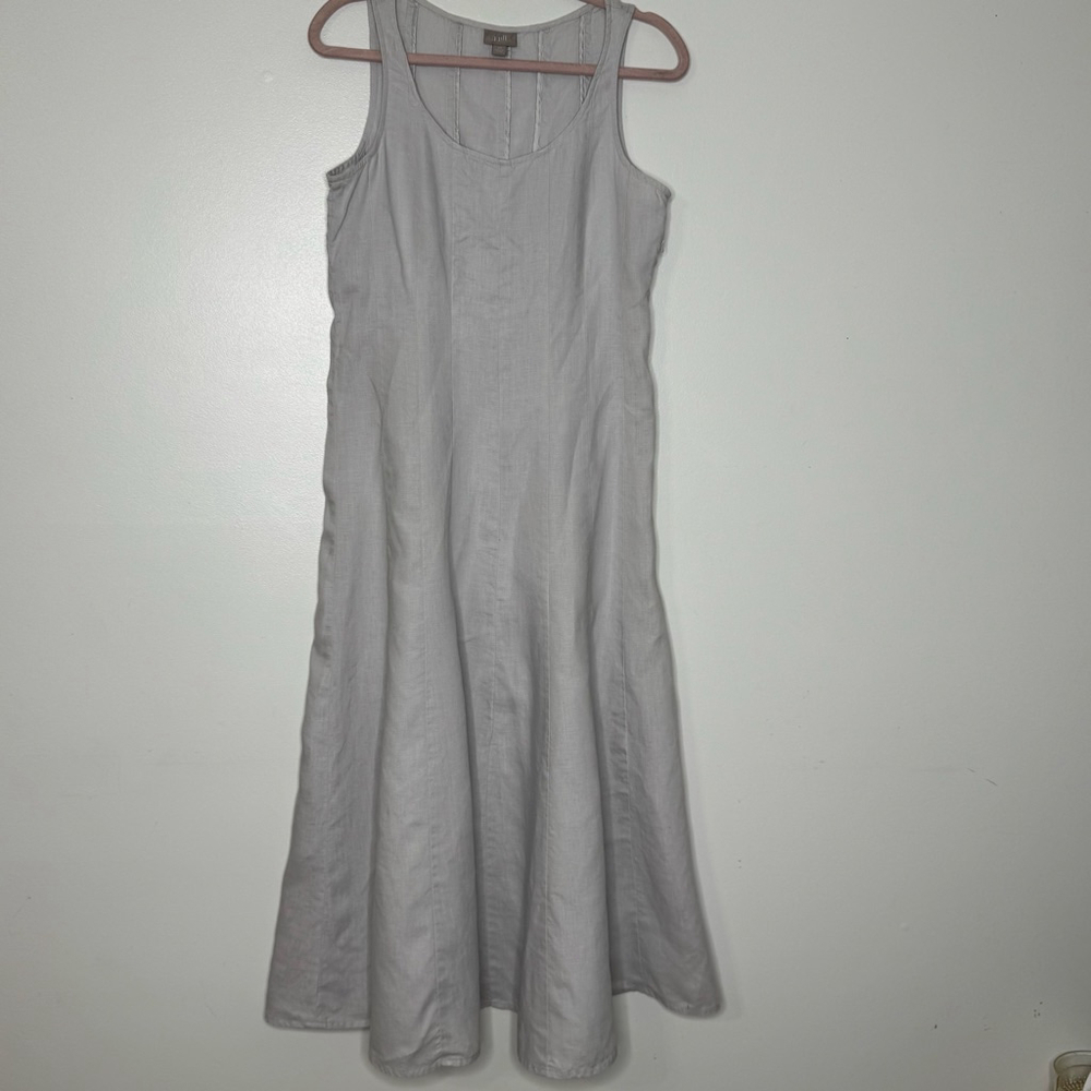 J.Jill Silver A-line Princess Seams Gray Linen Maxi Dress Sz XS Beachy Lagenlook